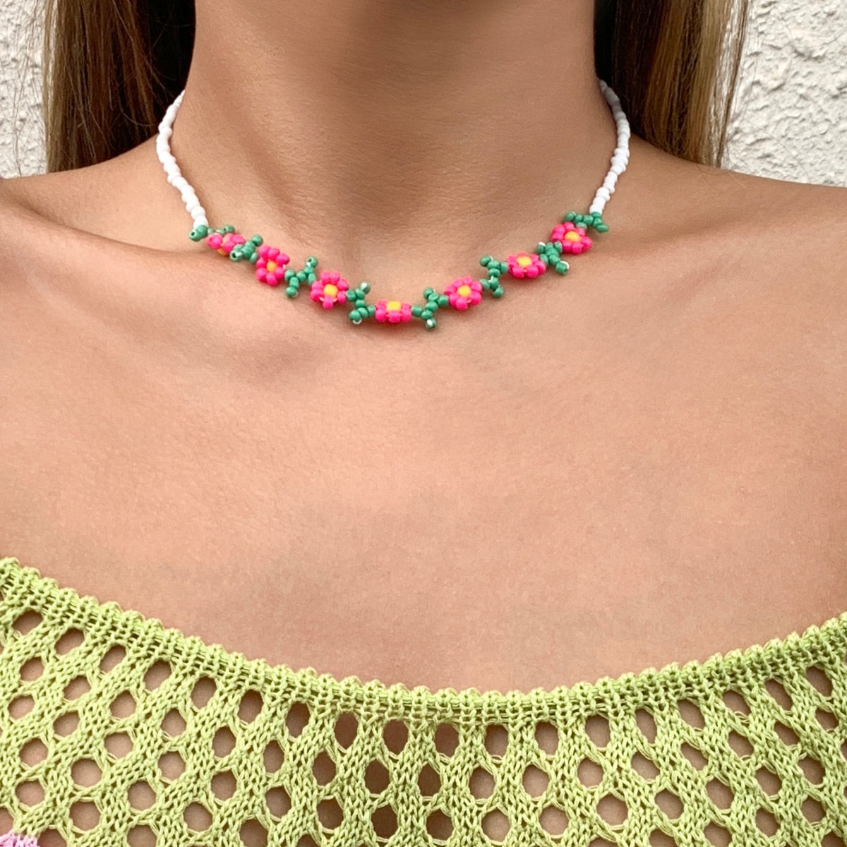 Salircon Trend Bohemia Rainbow Color Seed Beads Chain Choker Necklace