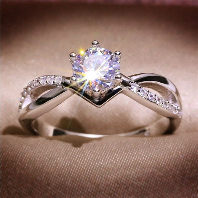 Fashion Two Tone X Shape Cross Dazzling CZ Ring