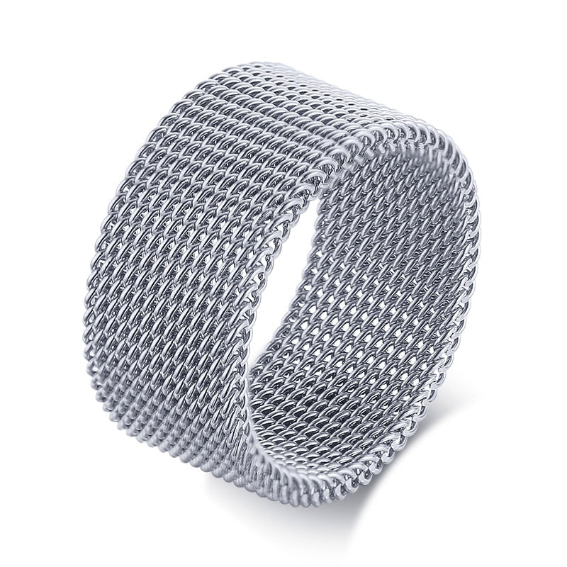 MENS MODERN STAINLESS STEEL MESH BAND RING