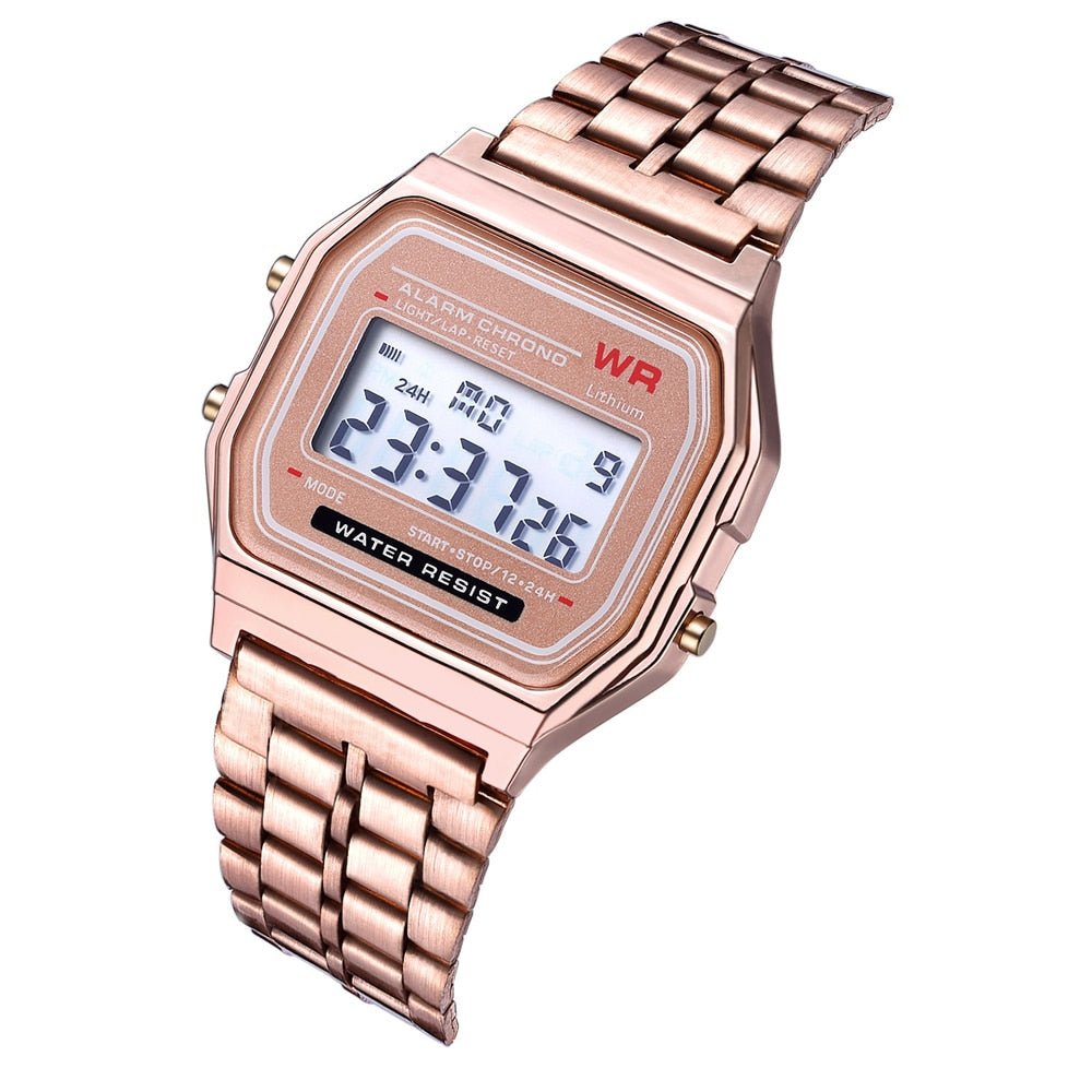 Rose Gold Silver Watches Men Women Electronic Digital Display Retro Style