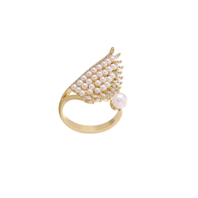 Luxury pearl zircon opening adjustable ring