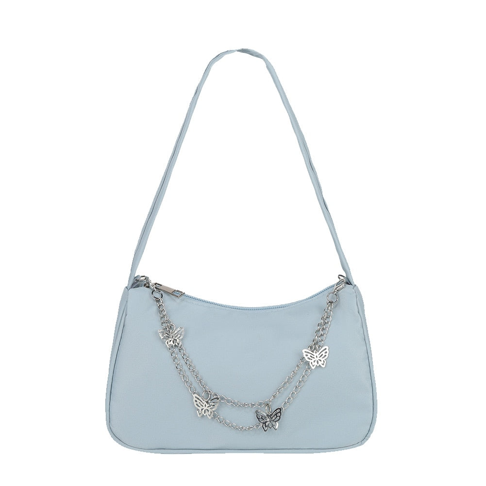 Fashion Women Pure Color Butterfly Chain Shoulder Bag