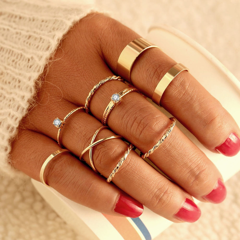 FNIO Bohemian Gold Color Chain Rings Set