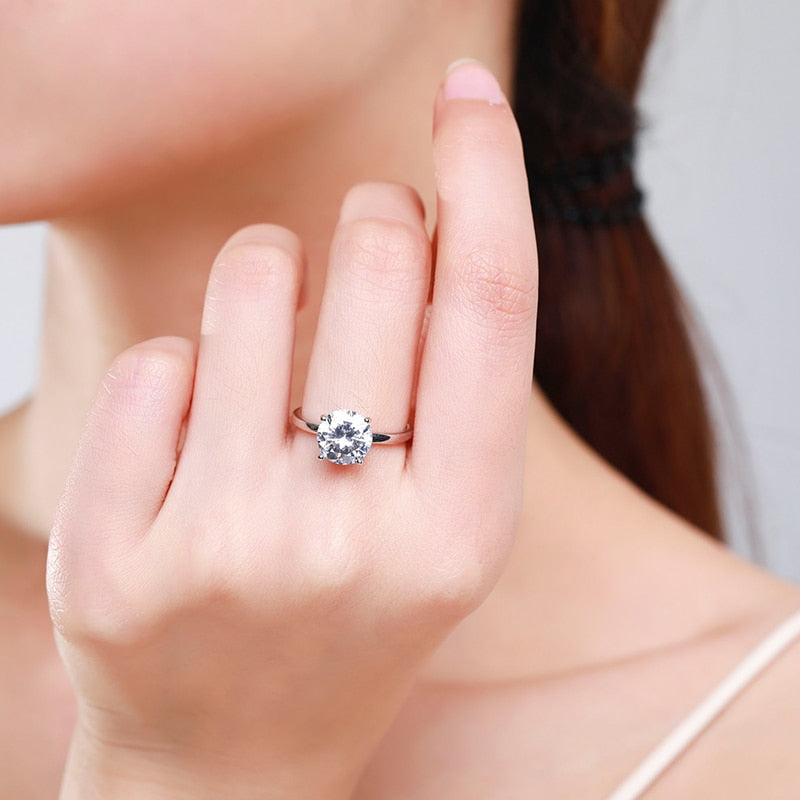 Ailmay Luxury Cutting Clear CZ Solid 925 Sterling Silver Classic Finger Ring