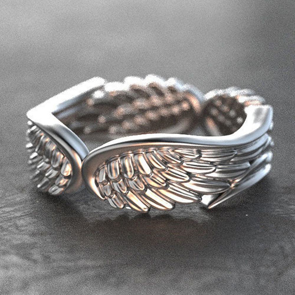 Huitan Simple Stylish Metal Silver Plated Wings Ring