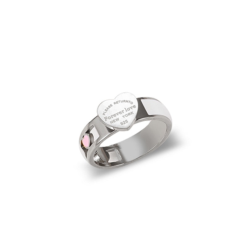 Fashion Hollow Colorful Heart Stainless Steel Ring