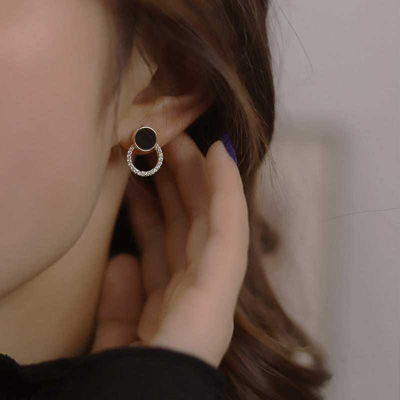 Asymmetrical Round Hollow Black Stud Earrings