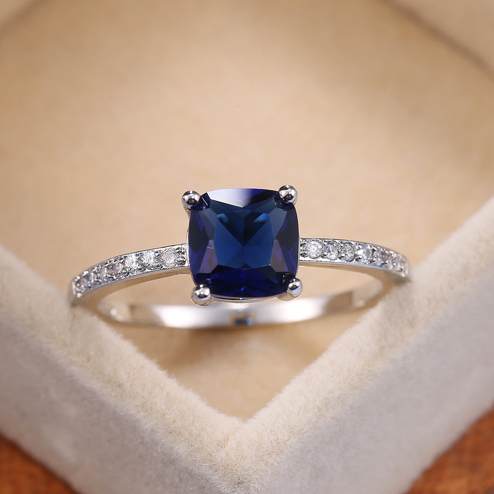 Huitan Square Blue Series Stone Women Rings
