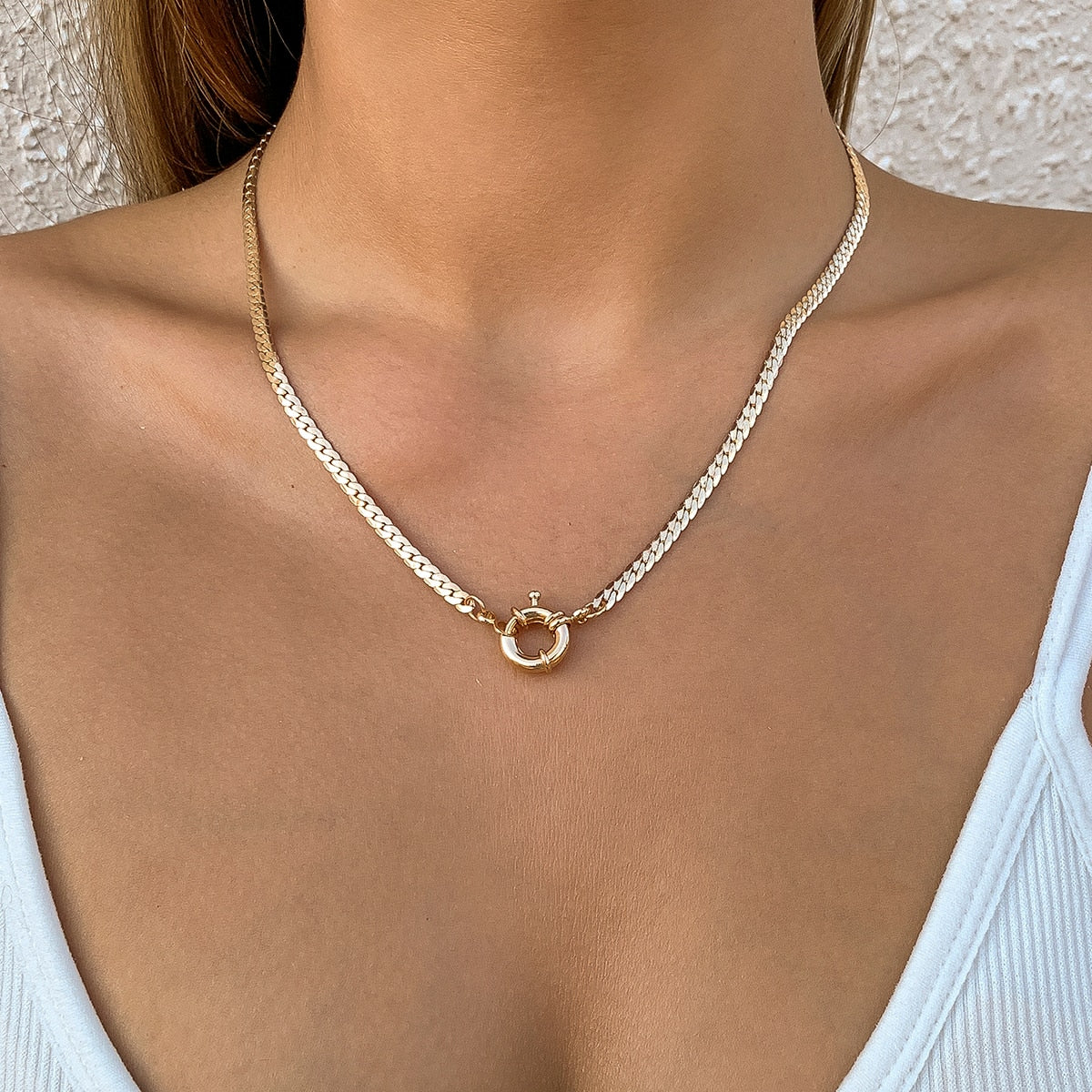 IngeSight.Z Simple Minimalist Copper Flat Snake Chain Choker Necklace