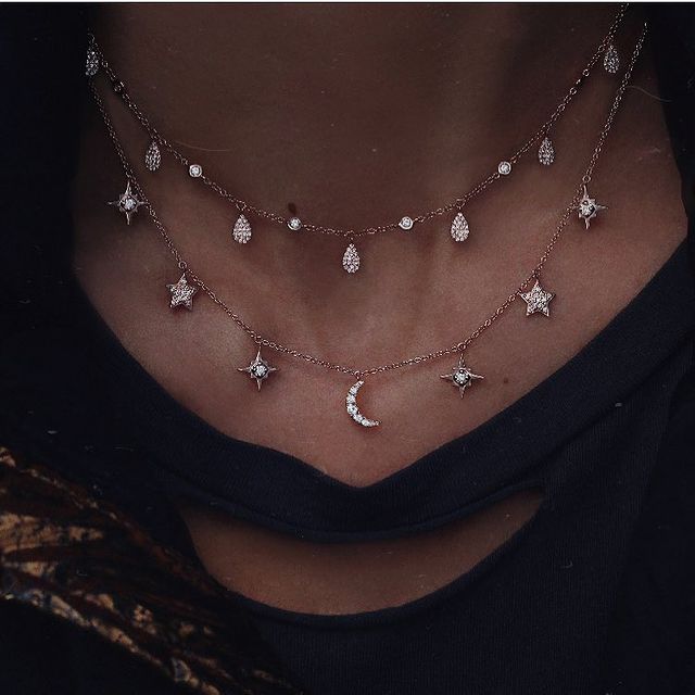 New Fashion Gold Crystal Stars Pendant Necklace