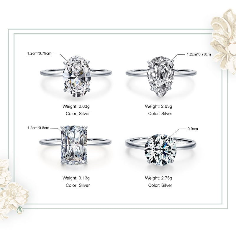 Ailmay Luxury Cutting Clear CZ Solid 925 Sterling Silver Classic Finger Ring