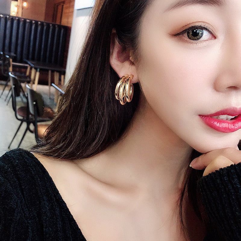 Korean Geometry Metal Earrings For women