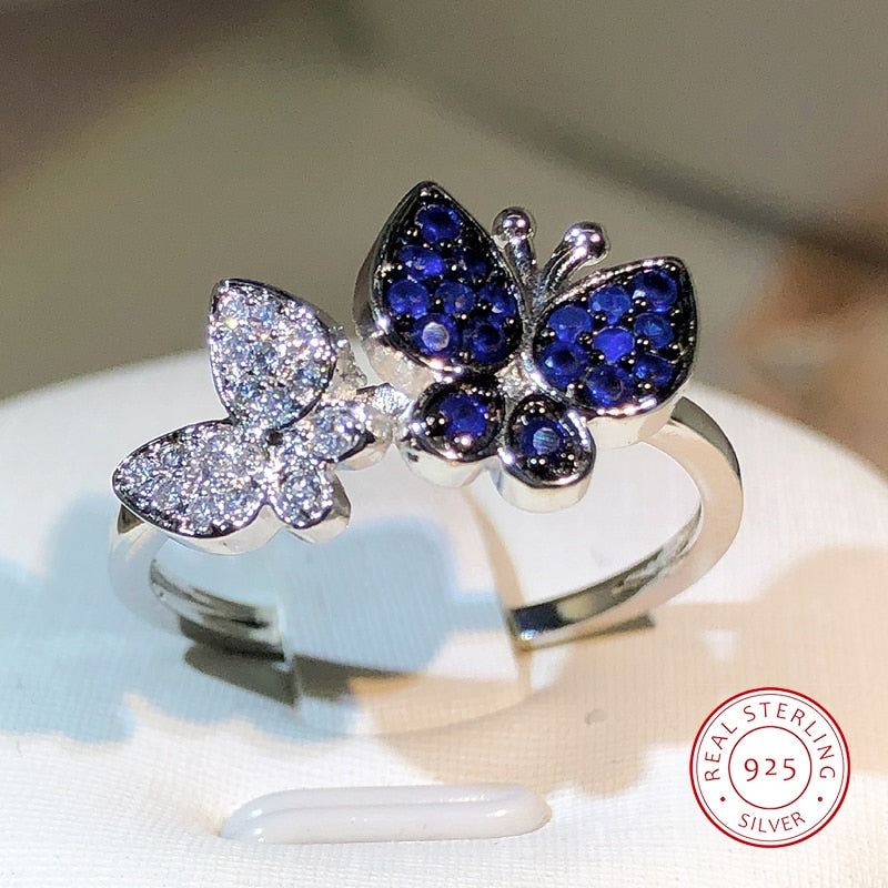 925 Silver High Quality Blue And White Zircon Adjusted Ring