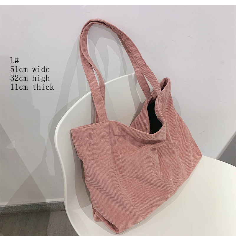 Corduroy Zipper Reusable Thickened Large Capacity Tote Bag
