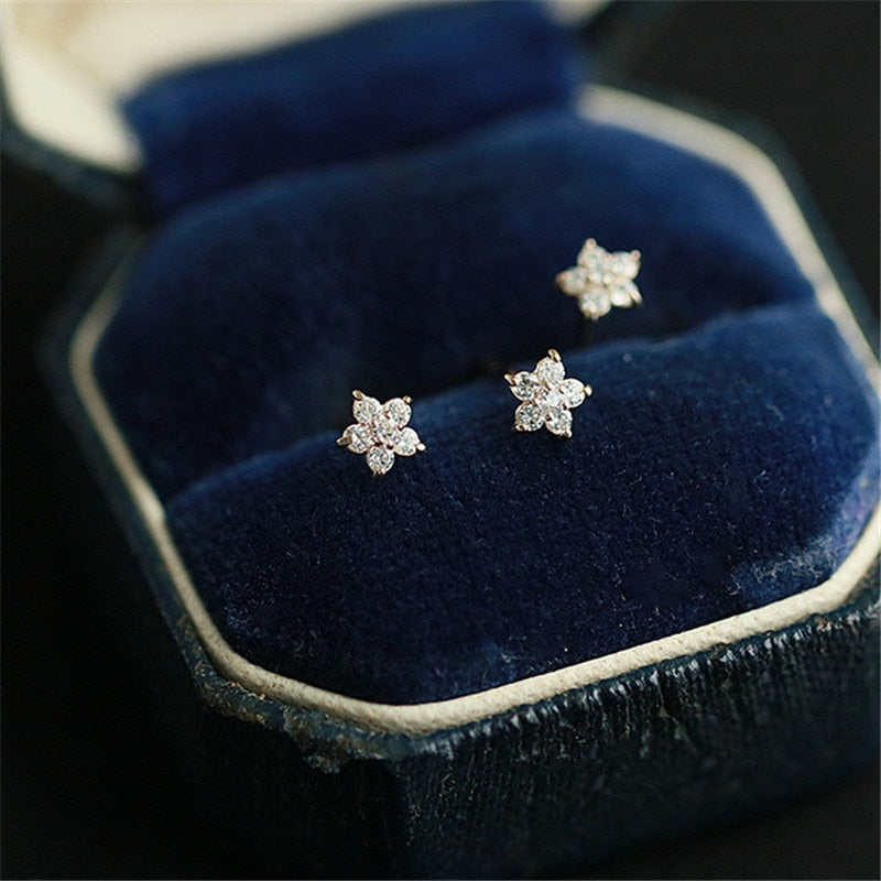925 Sterling Silver Plated 14k Gold Pavé Crystal Five-pointed Star Earrings