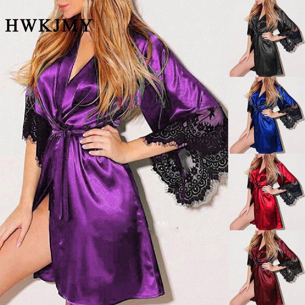 Sexy V-neck Lace Satin Sleepwear