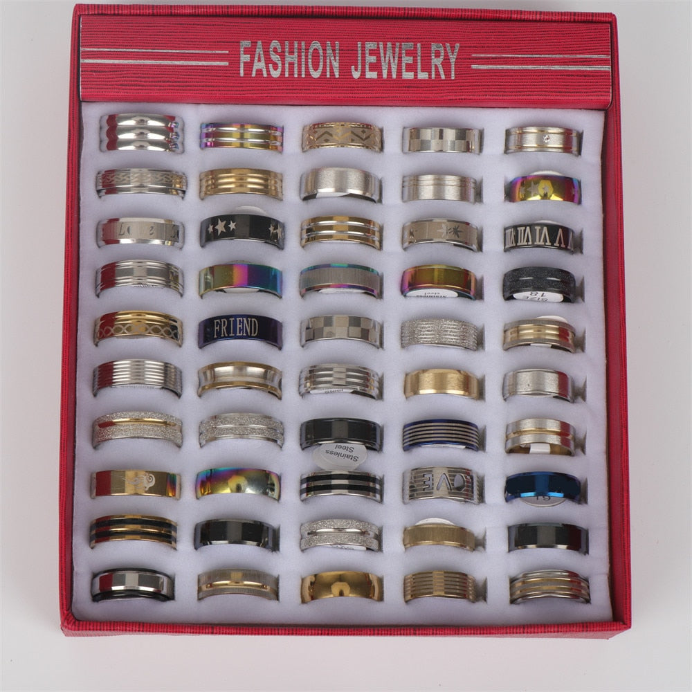 Wholesale Bulk 50pcs/Lot Mens Stainless Steel Rings