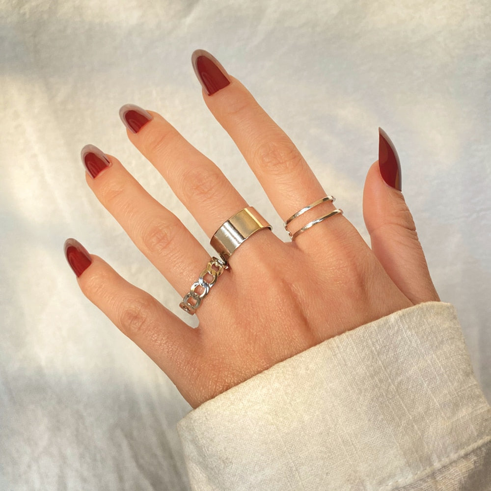 FNIO Bohemian Gold Color Chain Rings Set