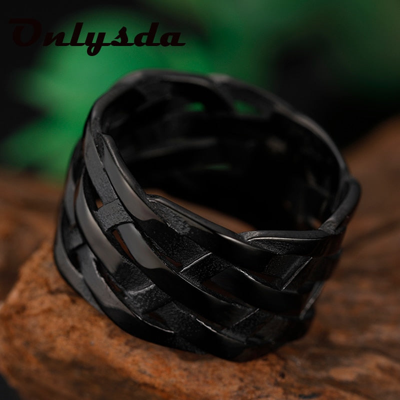 Onlysda Vintage Weave Viking Symbols Stainless Steel Men Ring