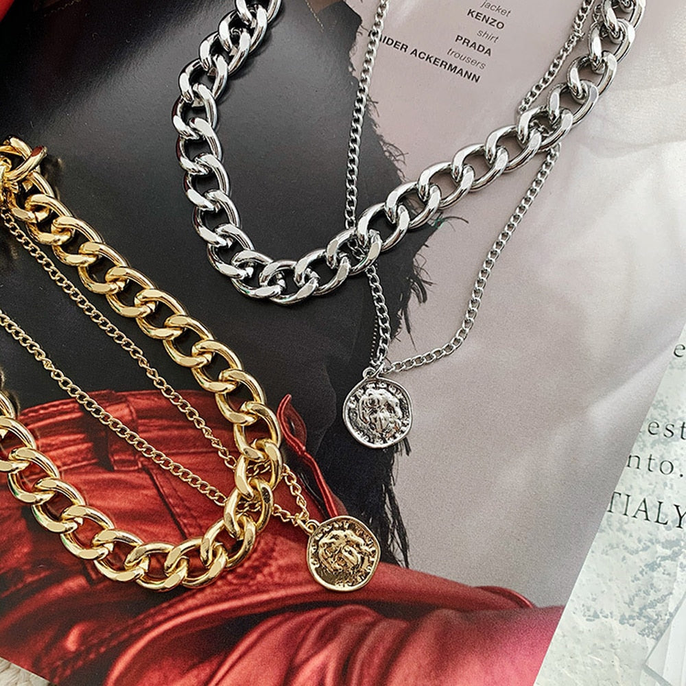 SUMENG New Fashion Vintage Multi-layer Coin Chain Choker Necklace