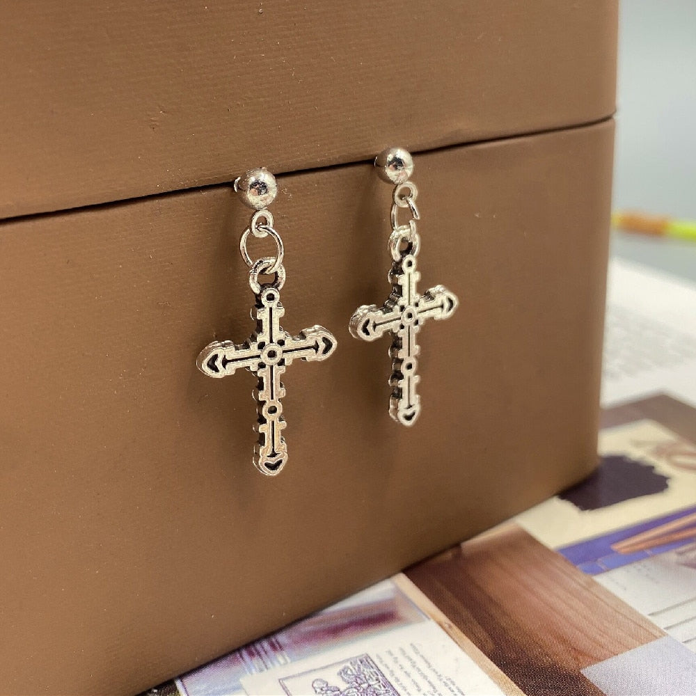 Fashion Cross Pendant Cartilage Drop Dangle Earrings