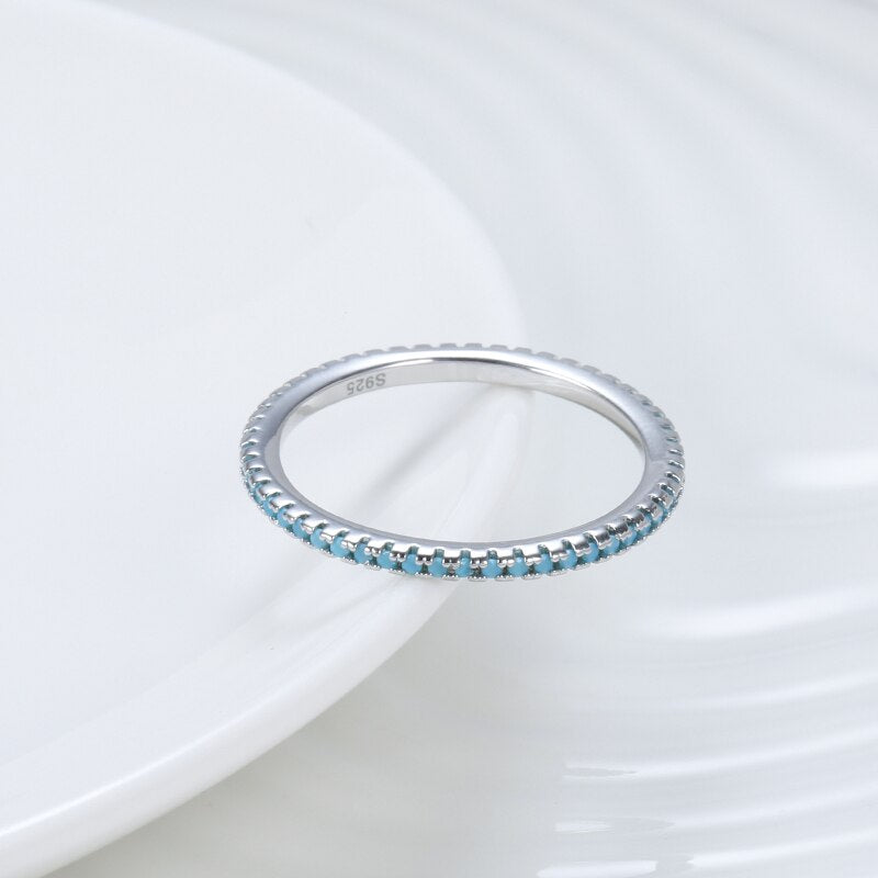 Kinel Tibetan Silver Classic Exquisite Circle Turquoise Charm Stackable Finger Ring