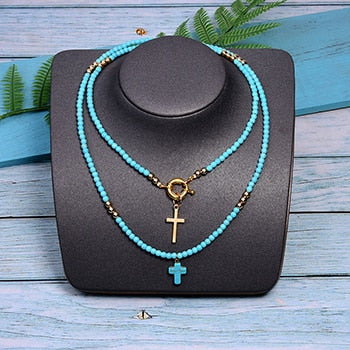 MOON GIRL 85cm Long Double Layer Cross Pendant Necklace