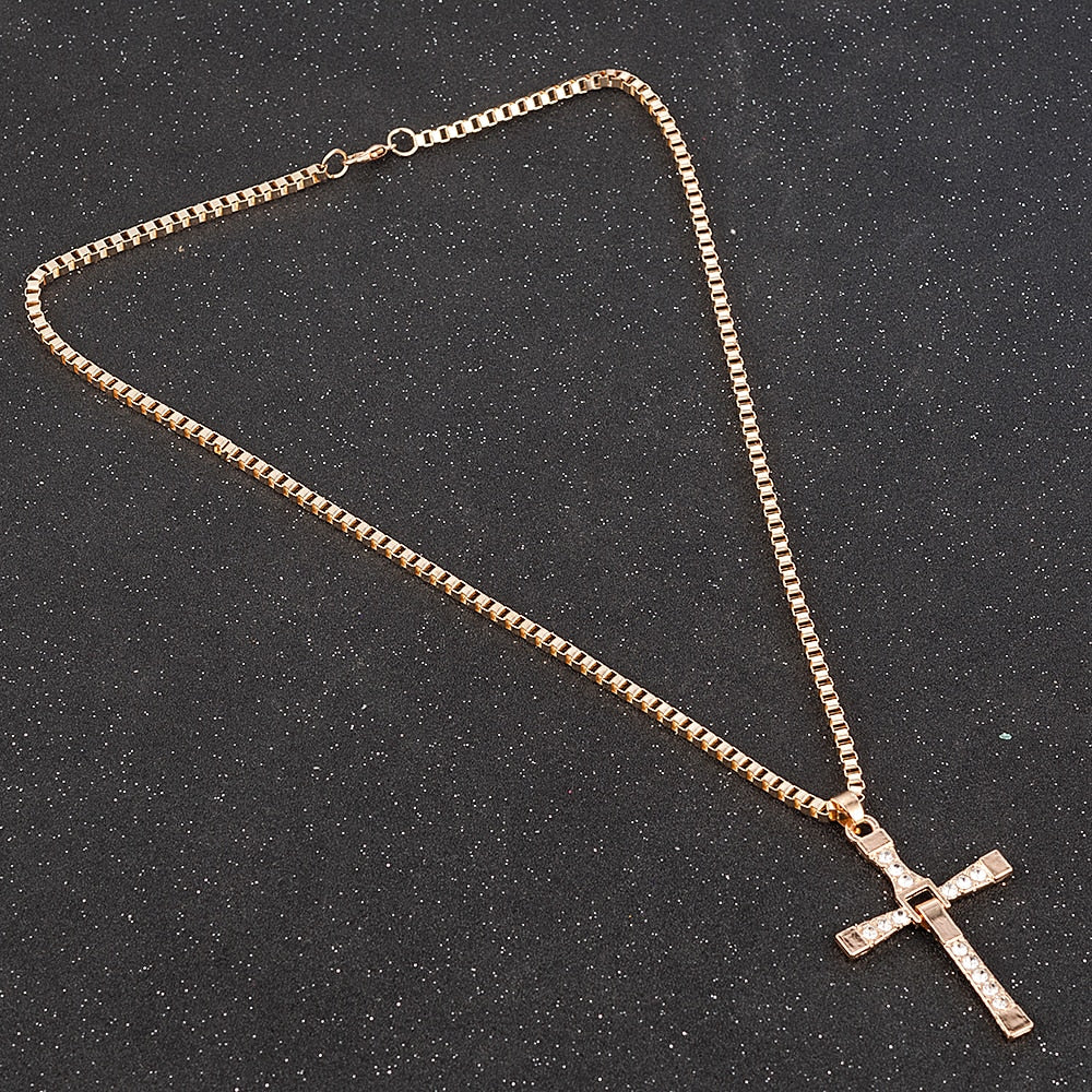 Dominic Toretto  Rhinestone Cross Crystal Pendant Chain Necklace