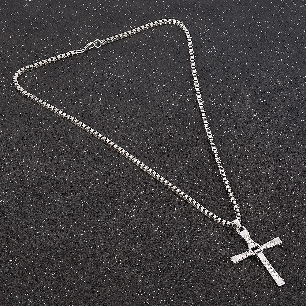 Dominic Toretto  Rhinestone Cross Crystal Pendant Chain Necklace