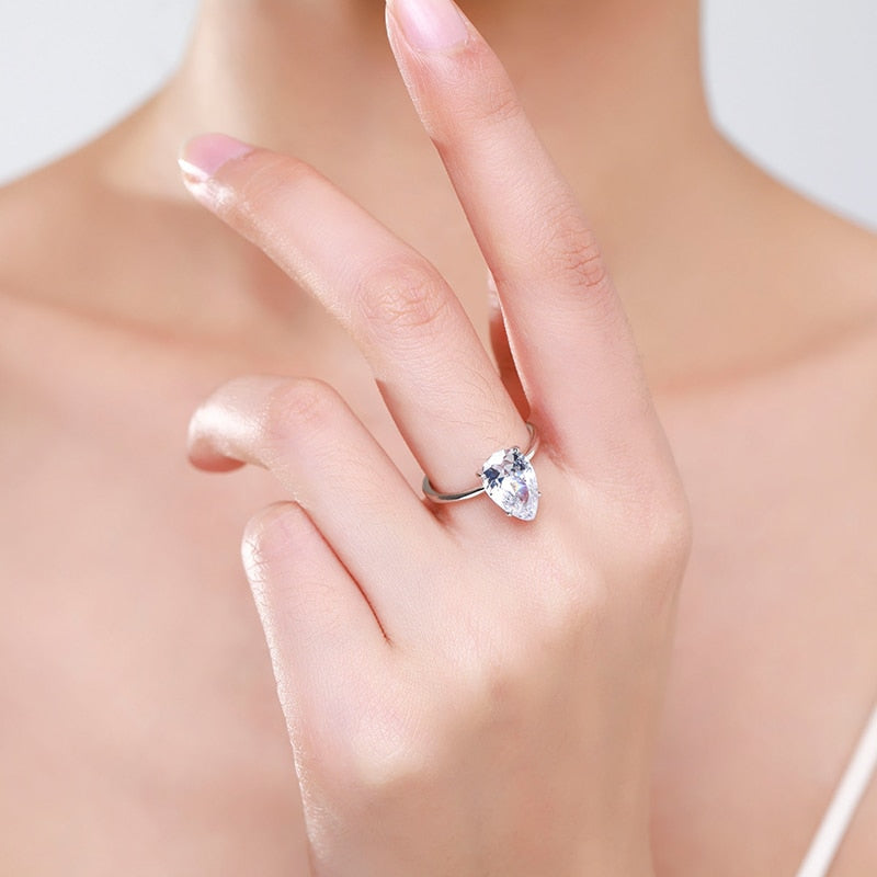 Ailmay Luxury Cutting Clear CZ Solid 925 Sterling Silver Classic Finger Ring