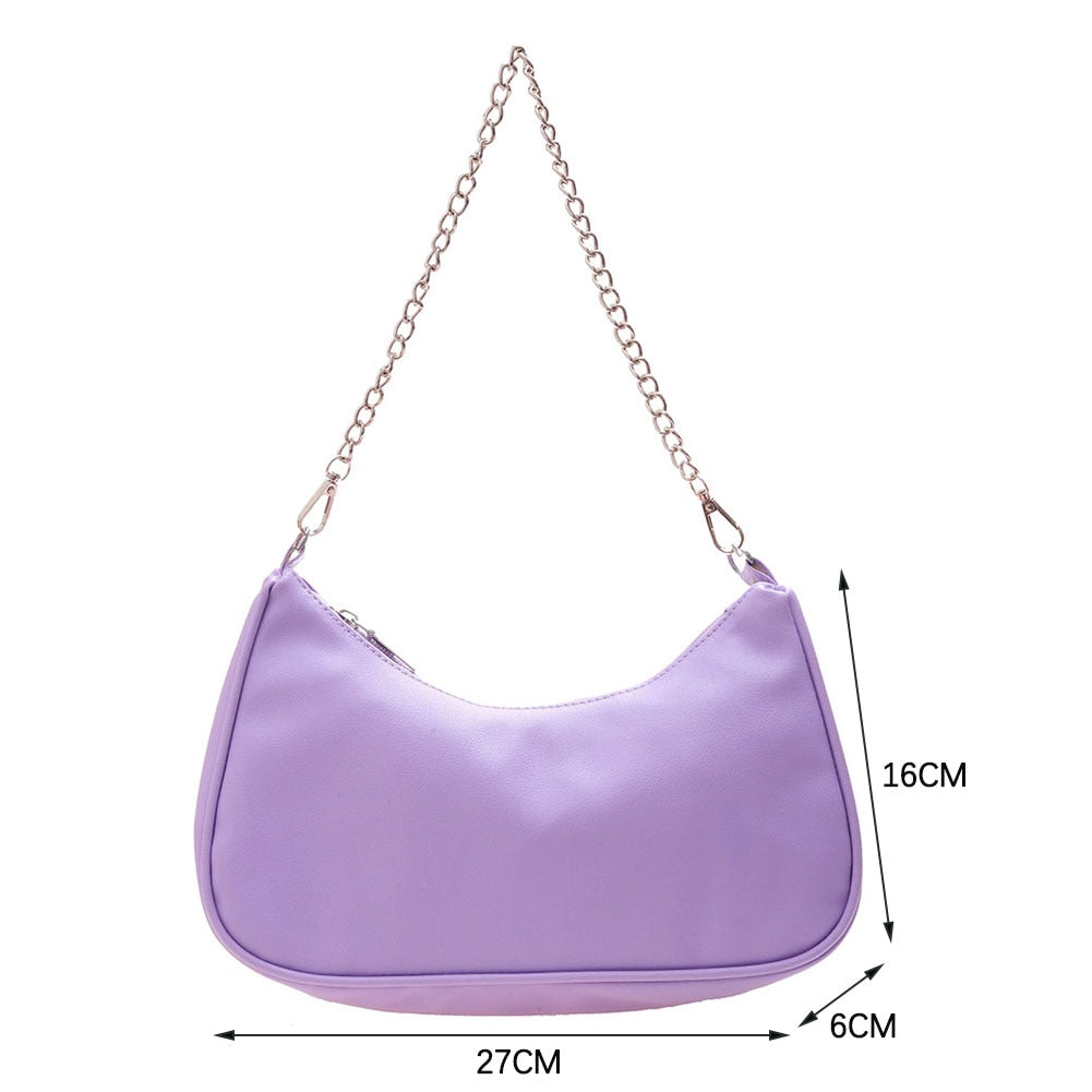 Women&#39;s Bag PU Leather 2021 New Solid Color Armpit Underarm Shoulder Bags for Women Casual Ladies Chain Shopper Handbags Purse