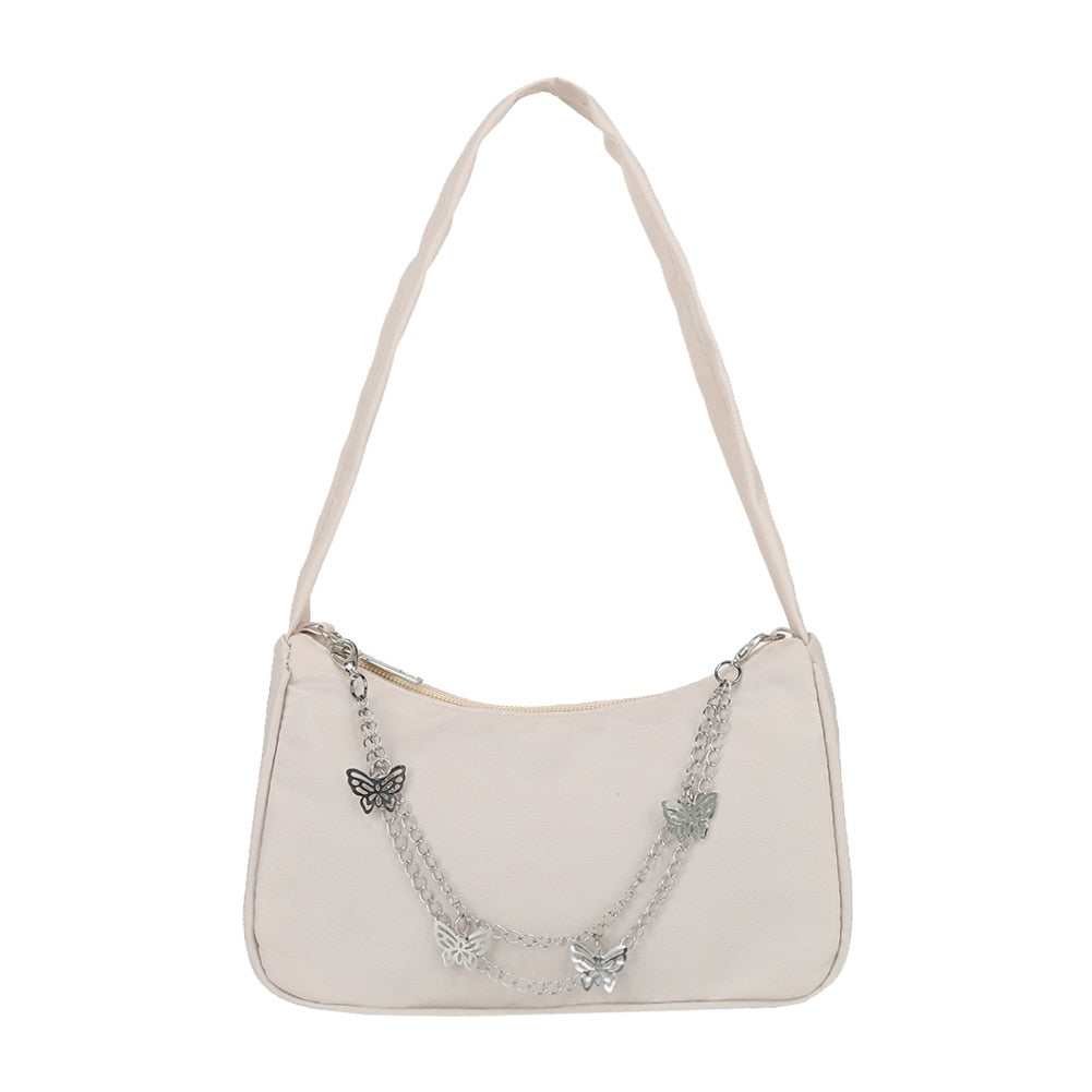 Fashion Women Pure Color Butterfly Chain Shoulder Bag