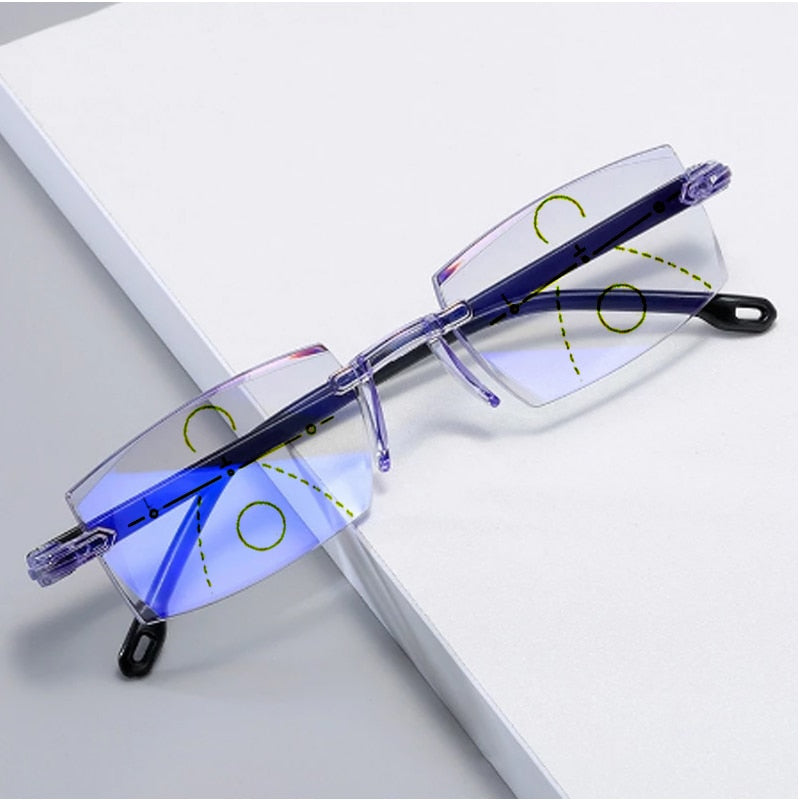 Diamond-cut Blue Light Blocking Multifocal Eyewear Ultralight Rimless Eyeglasses