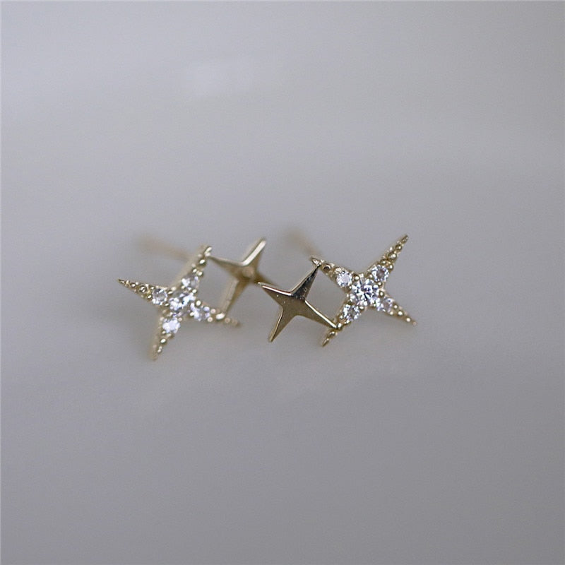 925 Sterling Silver Crystal Four-Pointed Star Earrings