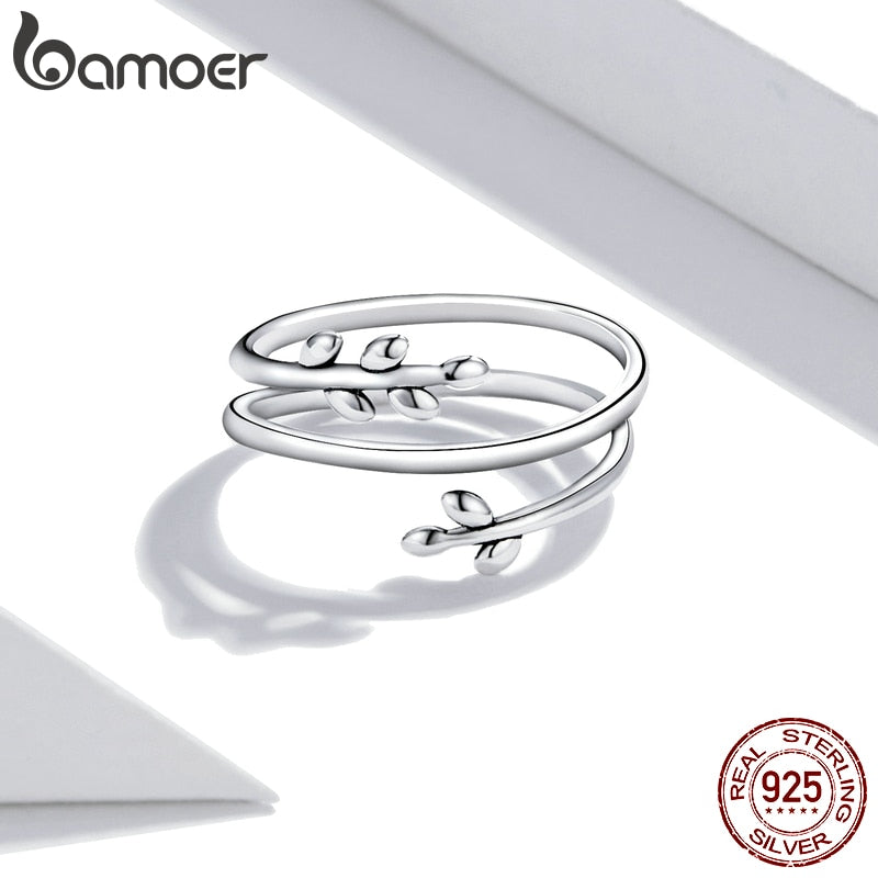 Bamoer 925 Sterling Silver Leaves Adjustable Ring