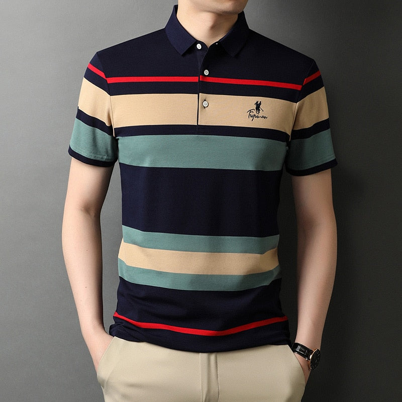 Striped Embroidery Men Designer Polo Shirt With Short Sleeve