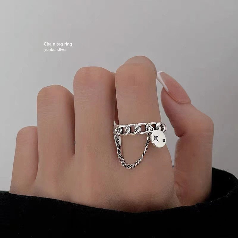 Ancient Silver Color Adjustable Chain Open Finger Ring