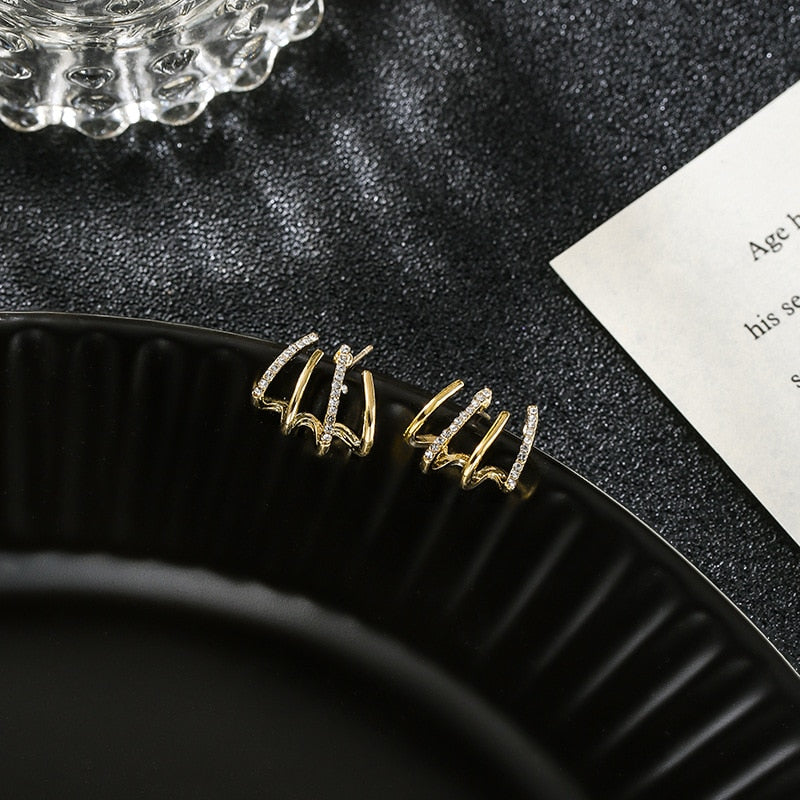 shiny crystal small Geometric metal Earrings