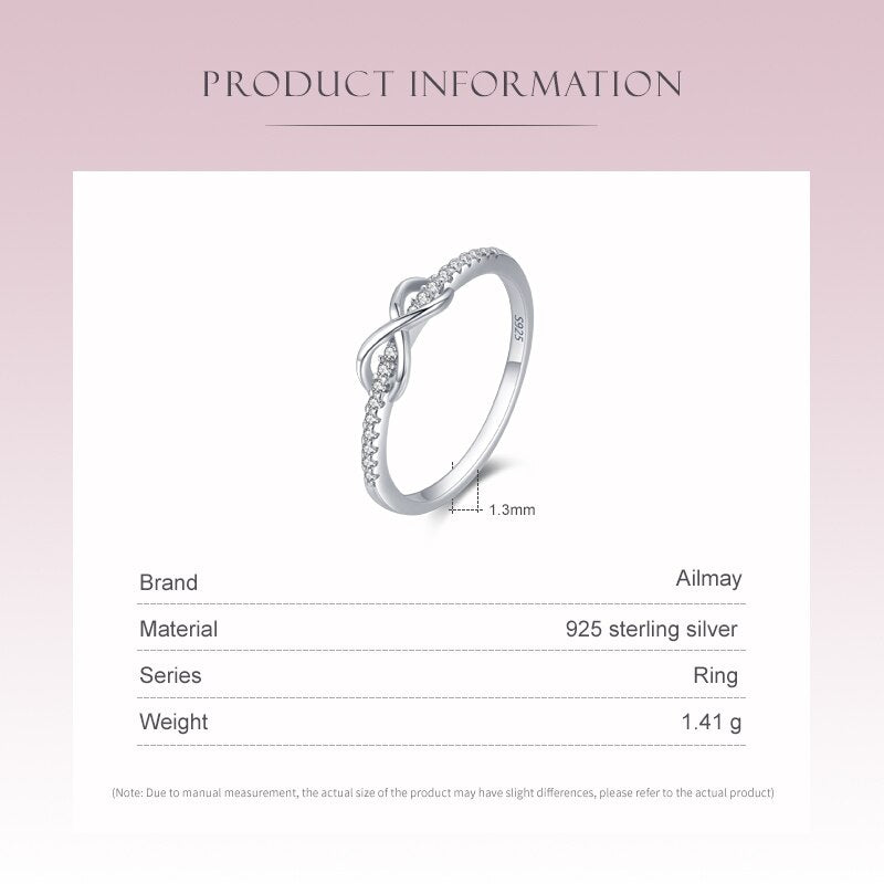 Ailmay Real 925 Sterling Silver Infinity Love Infinite CZ Ring