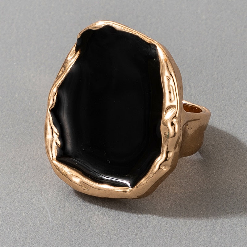 Tocona Bohemian Black Stone Gold Ring for Women