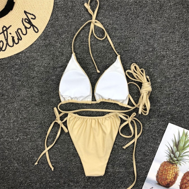 Bandage Solid Brazilian Thong Bikini Swimwear