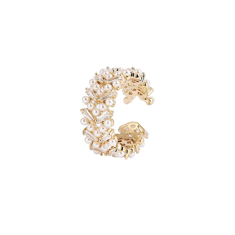 High Quality Pearl Zircon Gold Color Adjustable Rings
