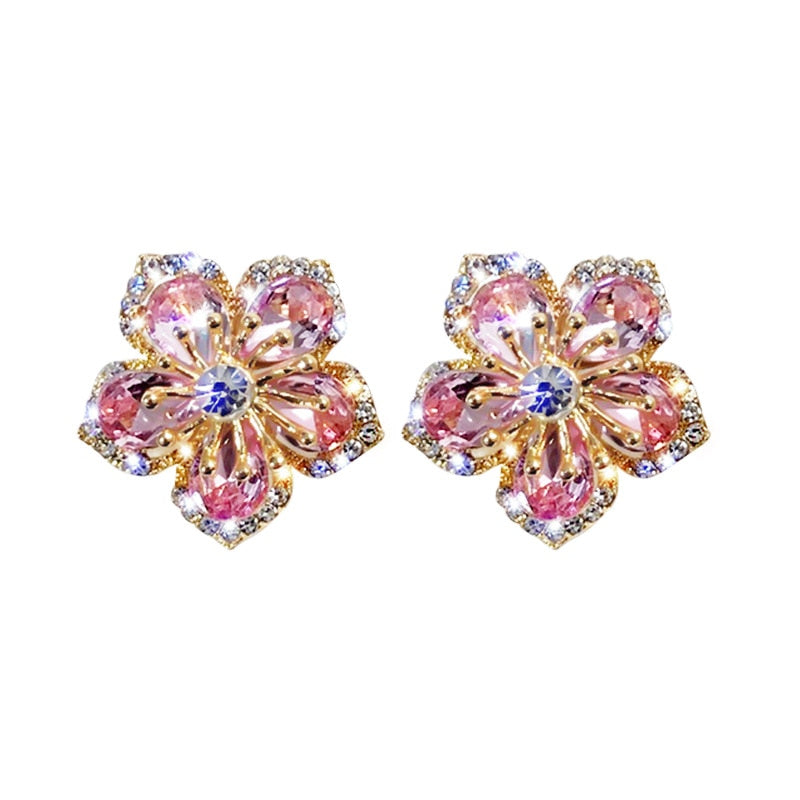 Korea Flower Crystal Temperament Geometric Shiny Zircon Earrings