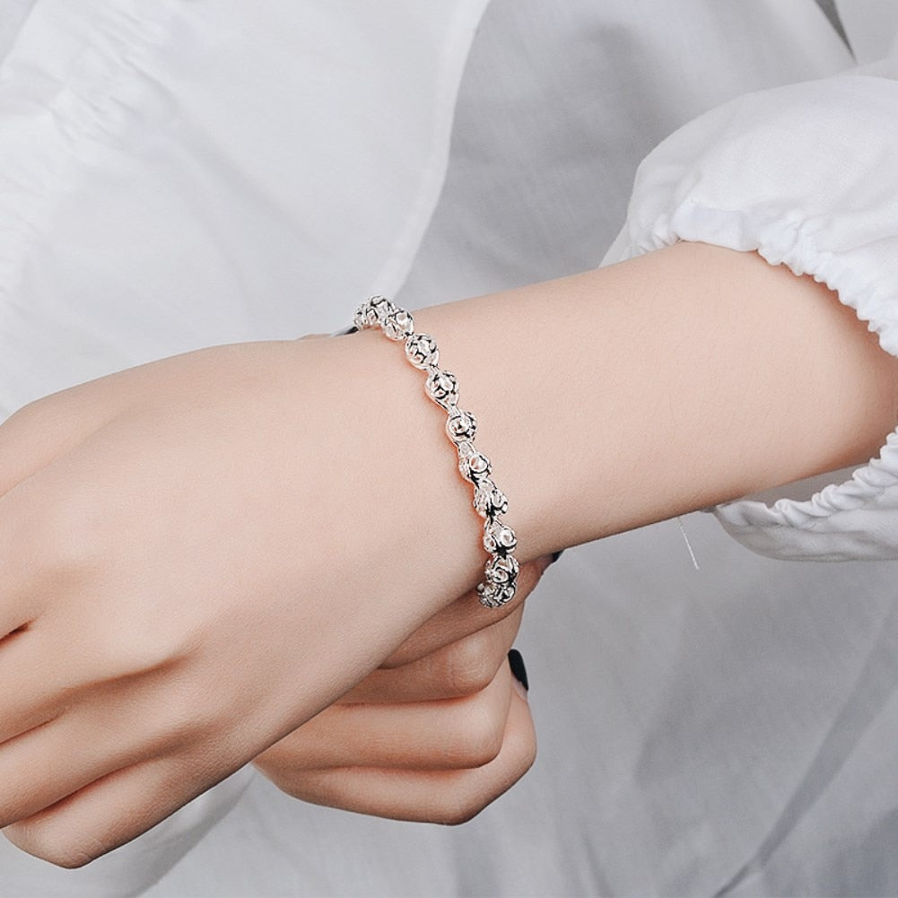 Fine Pretty lovely Hollow ball Chain 925 sterling Silver Bracelet