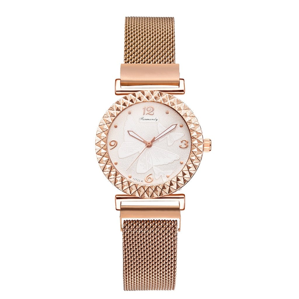 5PCS Women Set Luxury Rose Gold Dress Quartz Watch Bracelet