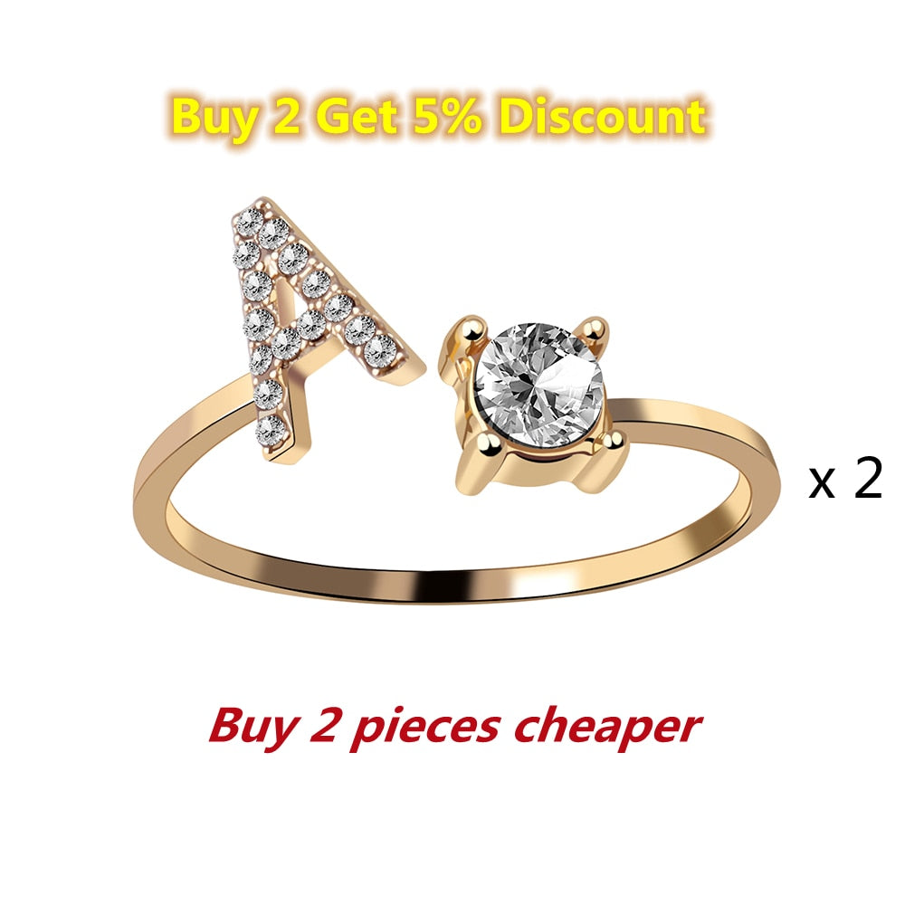 Fashion 26 Initial Letter Silver Color Ring
