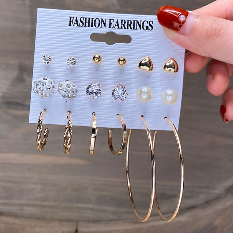 17KM Vintage Geometric Gold Plated Metal Earrings Set