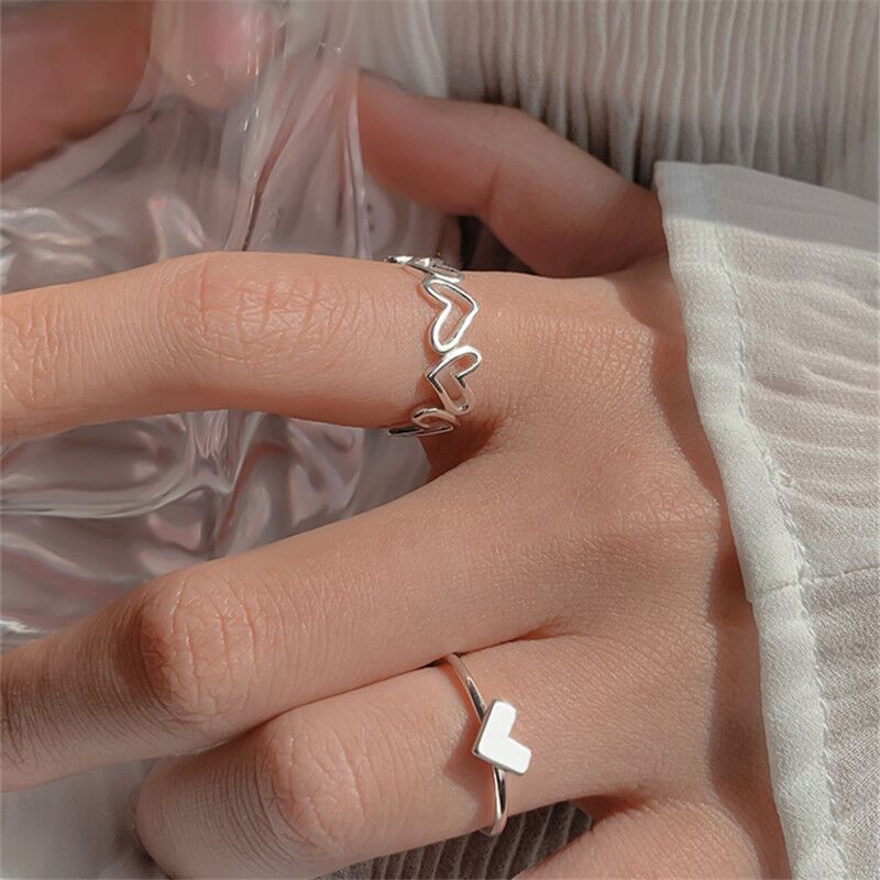 Hollow Heart Ring Set 5PCS Elegant Vintage Adjustable