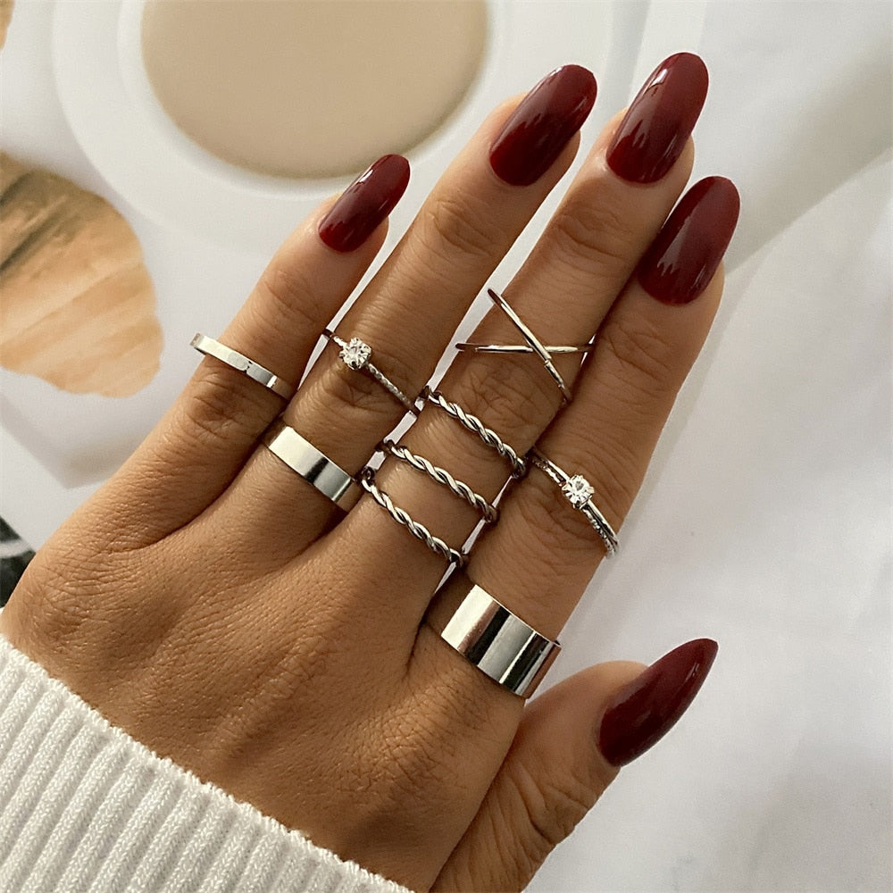 FNIO Bohemian Gold Color Chain Rings Set
