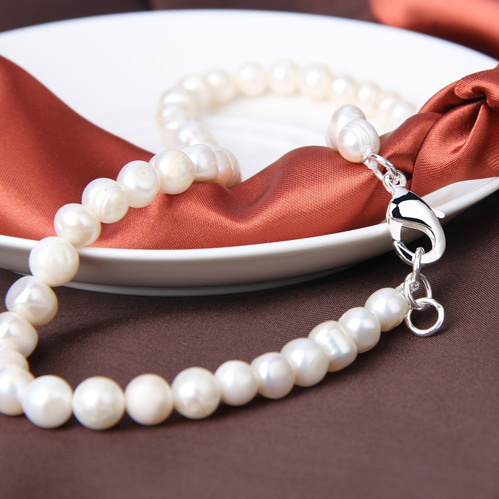DOTEFFIL 8mm Natural Pearl Chain Necklace